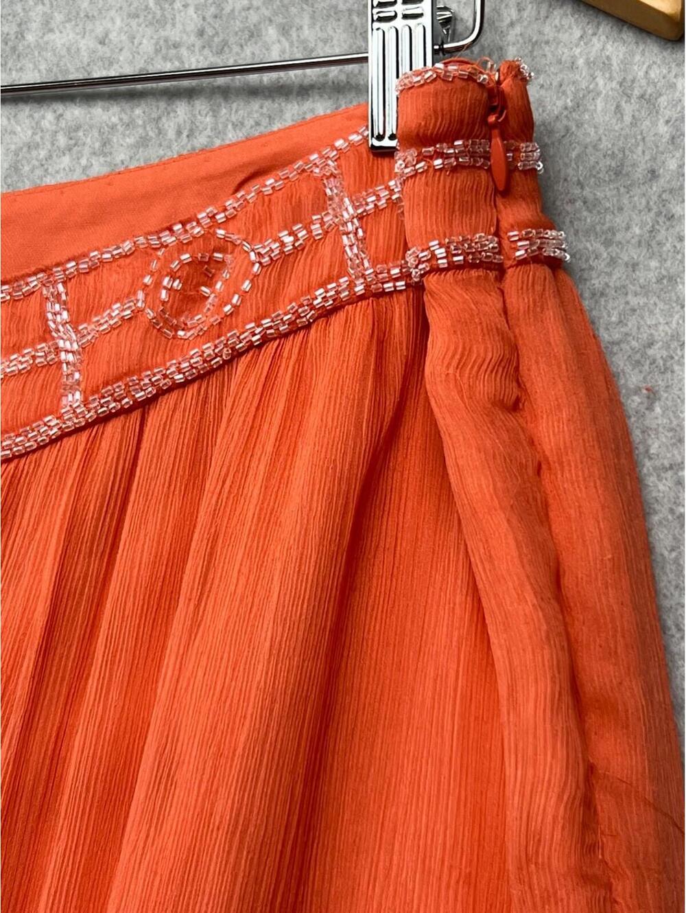 Walter Womens Chiffon Mini Skirt Size 12 Beaded Sheer Boho Chic Silk Embroidered - Picture 9 of 9